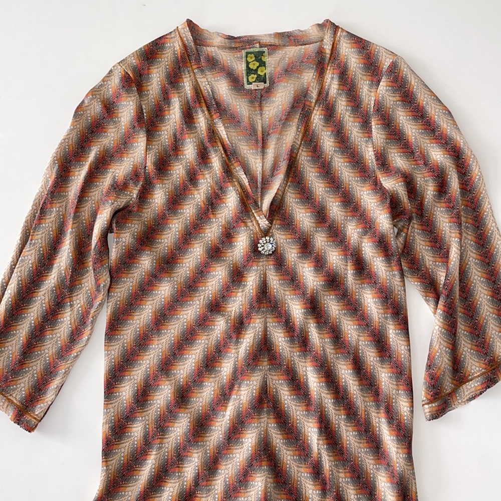 Rare Vintage Burning Torch Dress w/ Rhinestone Cluster Boho Hippie Size Large